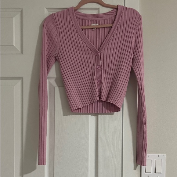 aerie Jackets & Blazers - aerie Ribbed Cropped Button Cardigan Pink